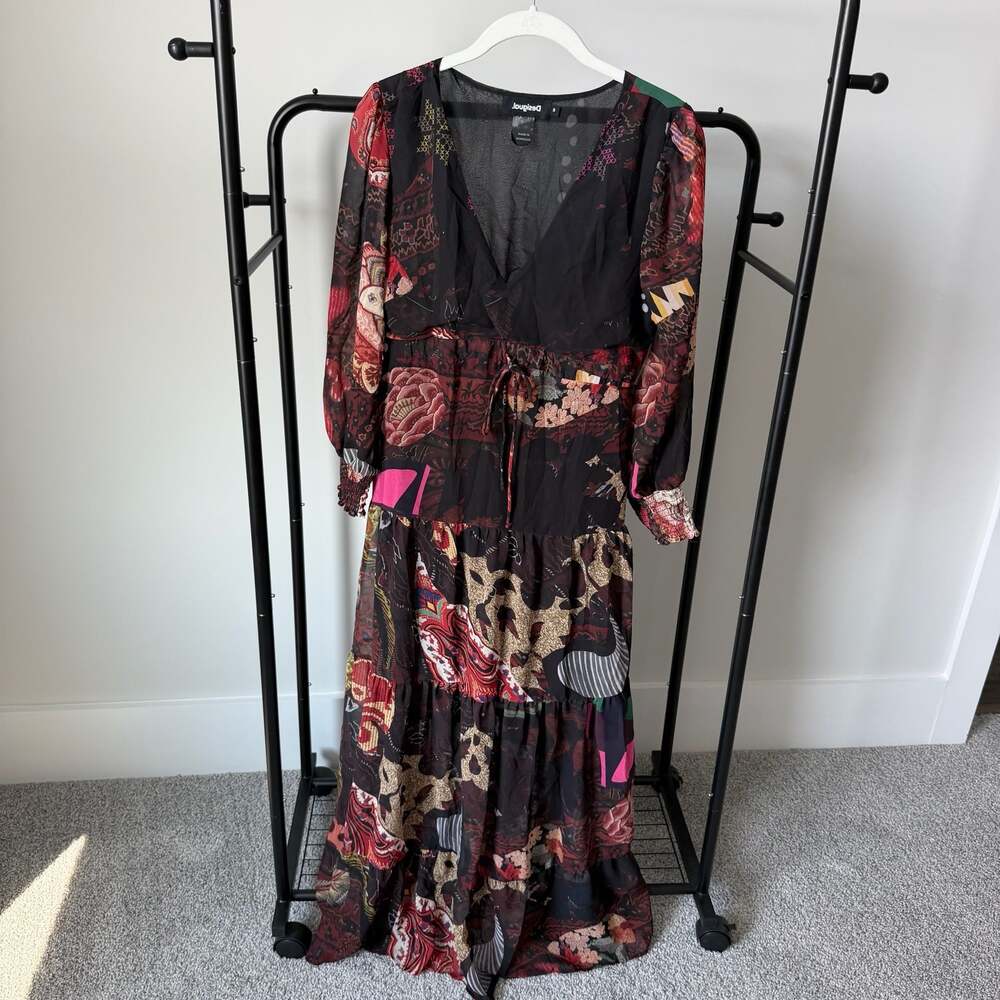Desigual Viena Floral Patchwork Maxi Long Sleeve Dress